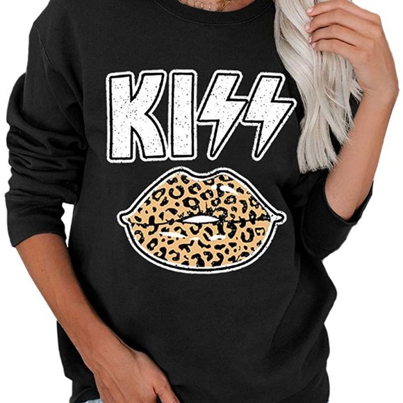 Women's Long Sleeve Leopard Lip Graphic Sweatshirt - Picture 4 of 6